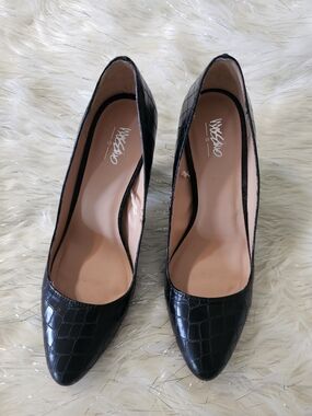 Mossimo Black Croc-Embossed Pointed Pumps Block Heel Sz 10
